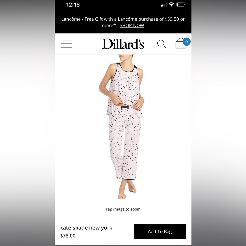 NWT KATE SPADE 2pc Soft Pink w/ Black Polka Dot Pajama Set - Picture 3 of 10